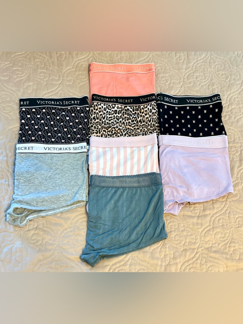 Victoria's Secret Logo Band Boyshorts Coral Leopard Black Hearts Pink Gray Lilac